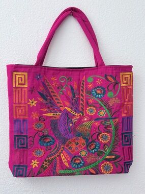 Vibrant Pink Embroidered Tote Bag